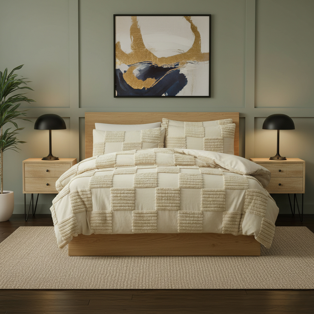 Eden getufte geometrische ruit Chenille borduurwerk dekbedset beddengoedset