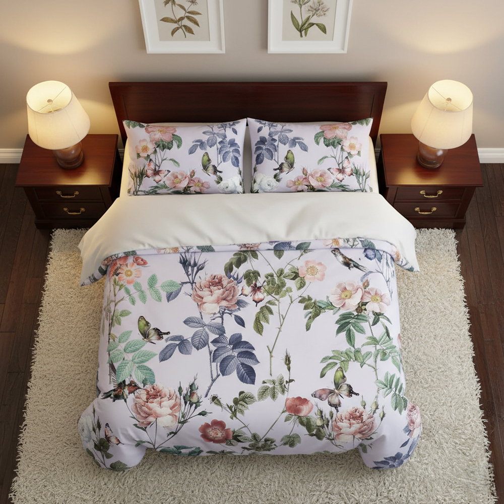 Cathy Vintage bloemen- en vogelprint moderne dekbedovertrek dekbedovertrekset beddengoedset