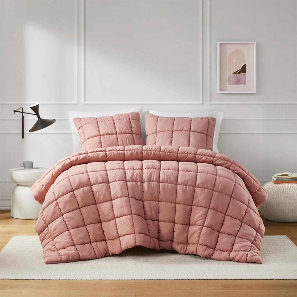 Miya Grid gewatteerde Pom Pom gezwollen dekbedset