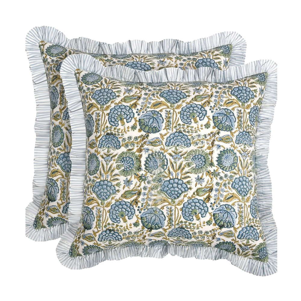 Kussen met bloemenprint, decokussen met rucherand